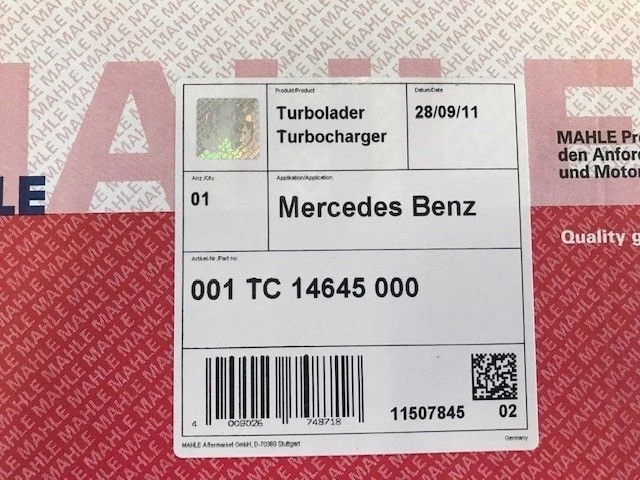 Mercedes-Benz - A 3660966299 TURBO OM366-353-356-376 LK/LN2 1987-1998 UNIMOG U 1550L 1988 (NEW) MAHLE 001TC14645000 obrázek 5
