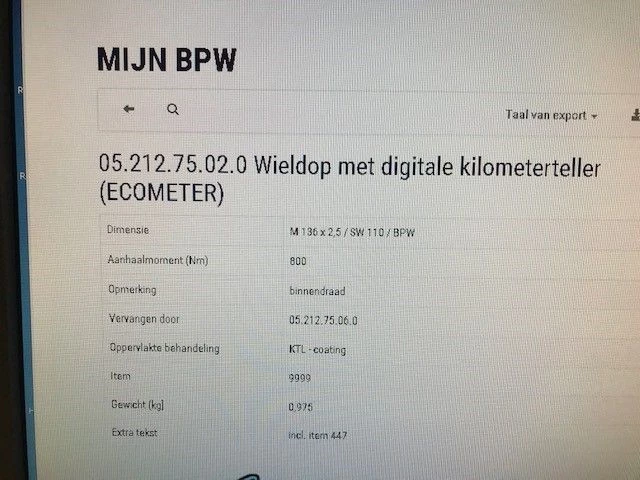BPW - NAAFDOP+ECOMETER DIGITAAL M136X2,5 05.212.75.02.0 (NIEUW) zdjęcie 3