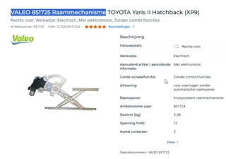 Diverse N/A - 851725 VALEO WINDOW MECHANISM RIGHT FRONT TOYOTA YARIS II HATCHBACK (XP9) zdjecie 3