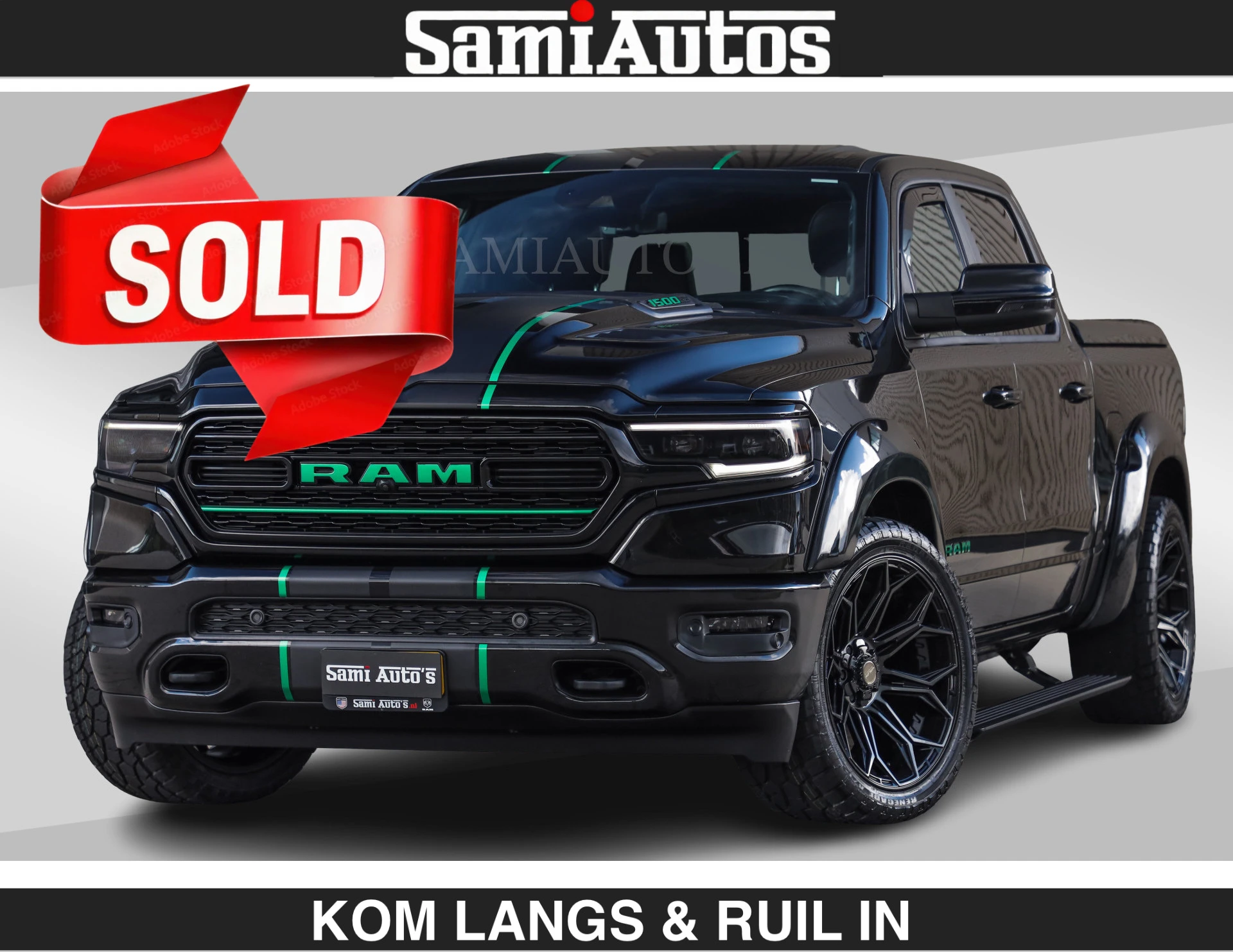 Dodge Ram Pick-Up 2024 - HULK PACK | LIMITED 5.7 V8 HEMI | HUD | WIDE BODY | BREDE WIELEN | STRIPING | LUCHTVERING | BLAK ON BLACK | BOM VOL | afbeelding 1