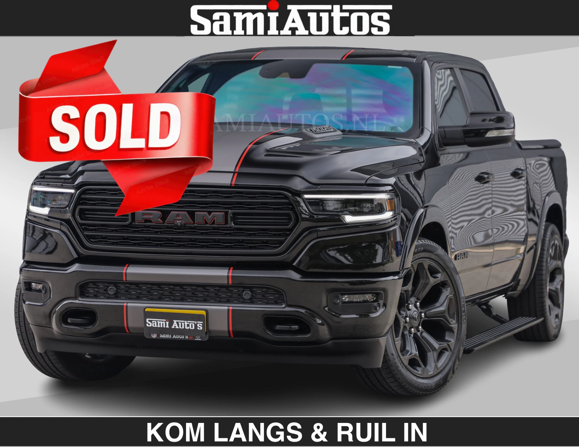 Dodge Ram Pick-Up 2021 - LIMITED | TRAINHORN | | HUD | UITLAATKLEP | LUCHTVERING | STRIPING | PANODAK | BOM VOL | BLAUW VOORRUIT | afbeelding 1