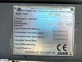 Hitachi N/A 2007 - ZX 130 W 4x4, 87,5 kW, 13885 h, 2-piece boom image 8