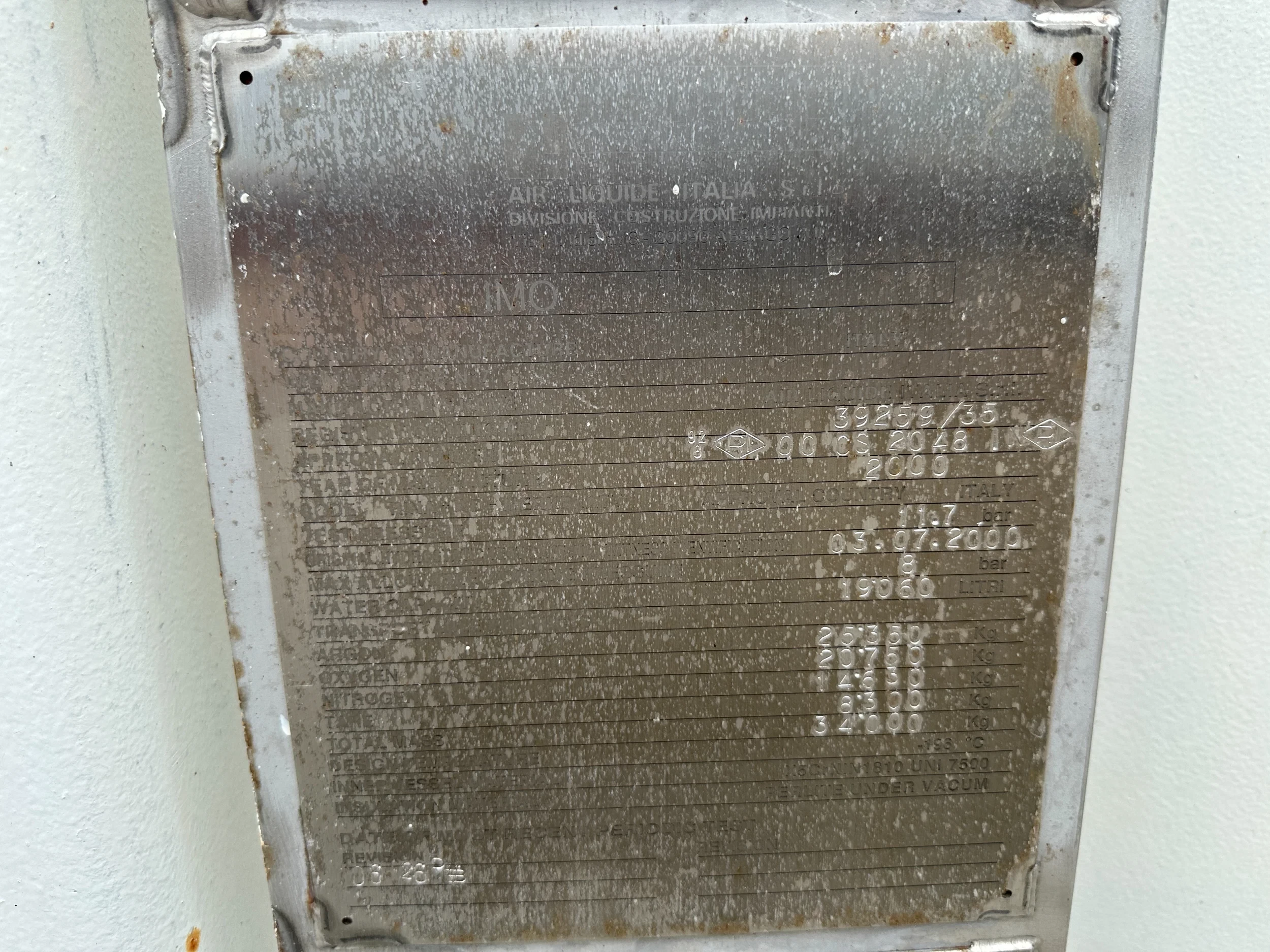 Air Liquide Italia SRL 2000 - CERTIFIED 20FT CRYOGENIC T75 ISO Tank Container (19,060L / R11.7BN / 22KW / TESTS valid until: 12-2028 afbeelding 33