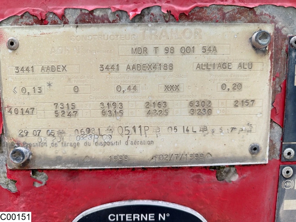 Trailor 1999 - Fuel ADR, Fuel, 40.147 Liter, 9 Comp afbeelding 9