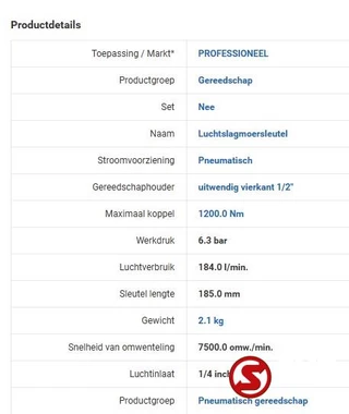 Diversen N/A - Pneumatische slagmoersleutel 1/2" 1200NM imagem 3