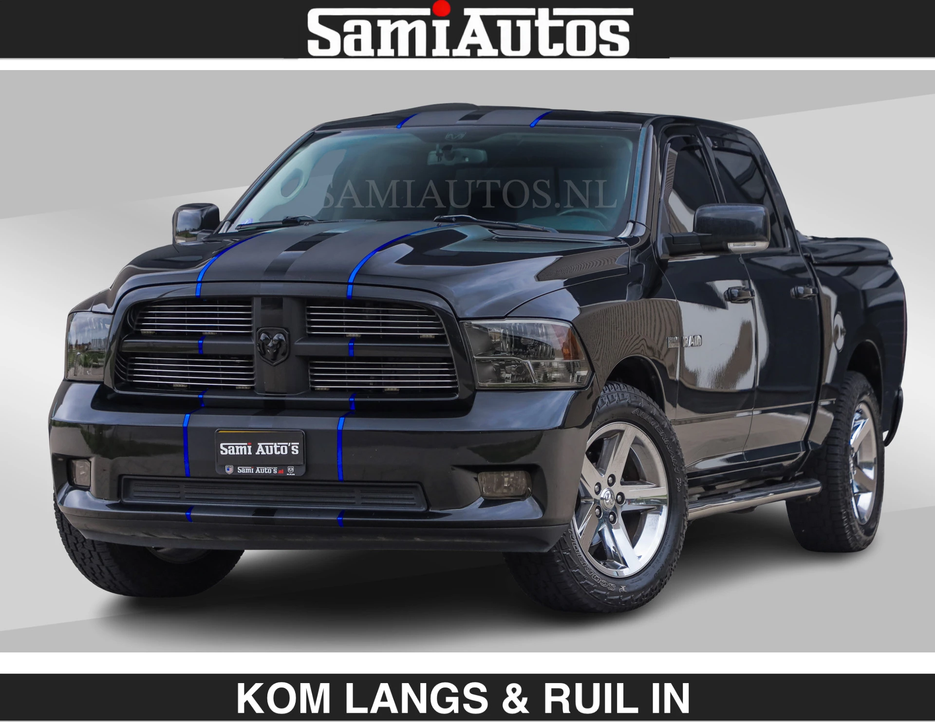 Dodge Ram Pick-Up 2011 - BLACK ON BLACK | 5.7 V8 HEMI | SPORT | STOER EN LEUKE RAM | DC | 4X4 | STRIPING zdjęcie 1