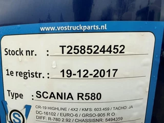 Scania R 2017 - R580 V8 / ENGINE RUNNING / RETARDER / ONLY:603459 KM / ALCOA / FRIDGE / LEATHER / FULL-AIR / AUTOMATIC / EURO-6 / 2017 image 19