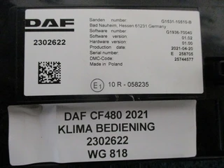 DAF - CF480 2302622 KLIMA BEDIENING EURO 6 2021 obrázek 2 náhled
