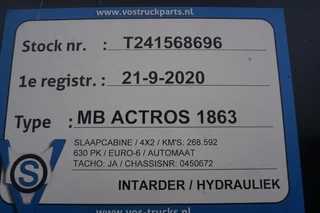 Mercedes-Benz Actros 2020 - 1863 / ENGINE RUNNING / RETARDER / PARK-COOL /HYDRAULICS / ONLY: 268593KM / GIGA-SPACE / MIRRORCAM / AUTOMATIC / EURO-6 / 2020 image 40