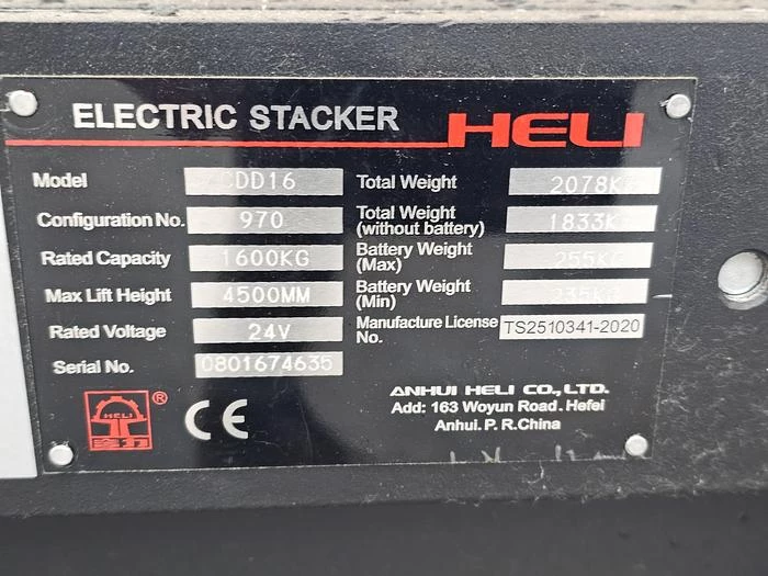 HELI CDD 16 | ELECTRIC | 1600 KG.| HEIGHT 4.50 MTR |4 PIECES. 2020 afbeelding 42