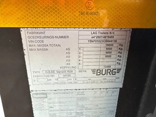 Burg N/A 2012 - 25X 20FT ADR (EX/II, EX/III, FL, AT) Chassis, Empty weight : 3.690kg, SAF INTRADISC, 2x Liftaxle, NL-chassis obrazek 21