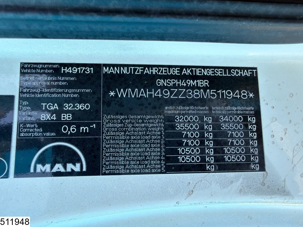 MAN TGA 2008 - 32 360 8x4, Schwing-Stetter, Steel suspension afbeelding 7