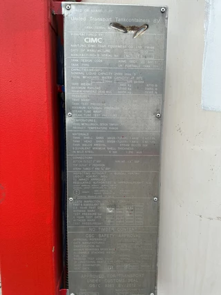 CIMC N/A 2012 - 20FT ISO / 25.070L / 1-COMP.  / BAFFLES / UN PORTABLE  / T11 / 22T6 / valid 2,5Y/CSC-inspection till 06/2027 image 12