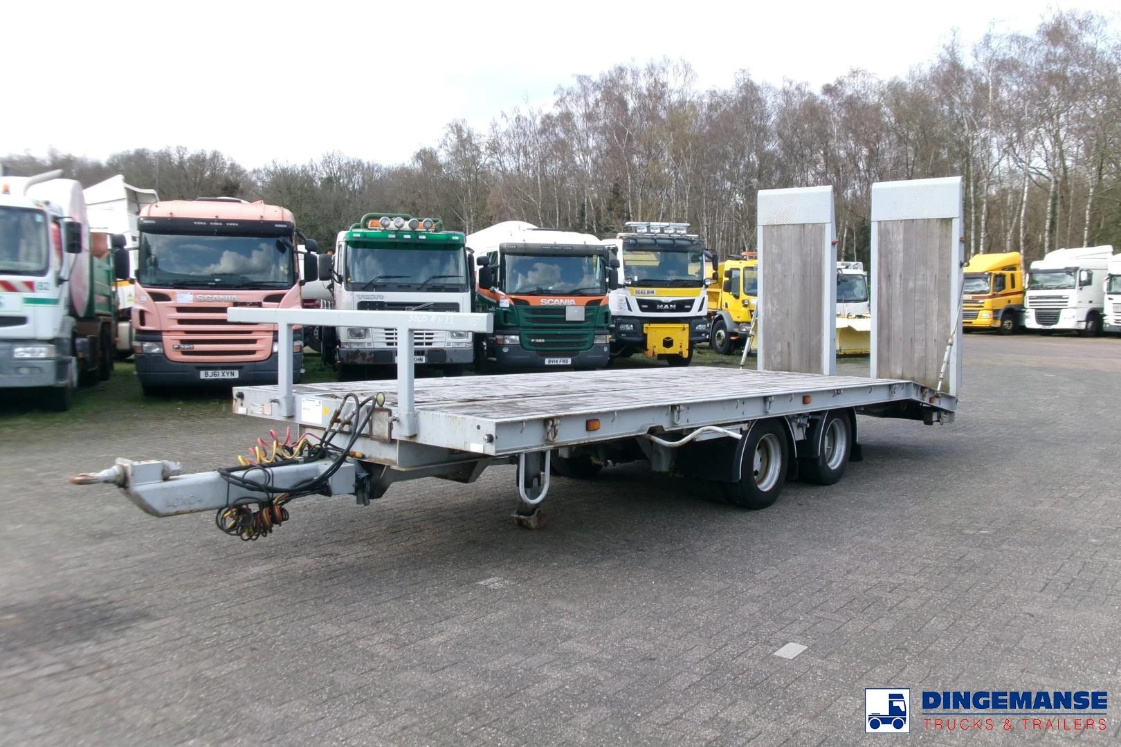King 2-axle platform drawbar trailer 14t + ramps 2004 zdjęcie 1