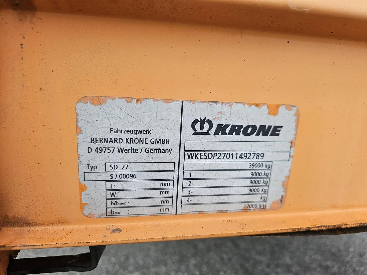 Krone SD27 MEGA/ BPW DISC / LIFT AXLE / SPARE TIRE/TUV BELGIUM 03-11-2026. 2026 afbeelding 7