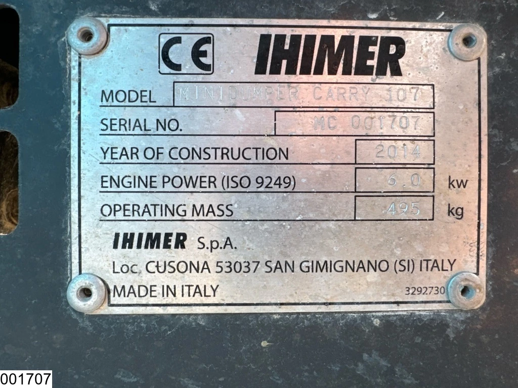 Ihimer 2014 - Carry 107 Honda 6 kW, Minidumper afbeelding 7
