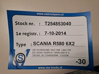 Scania R 2014 - R580 V8 / RETARDER / LIFT+LENKACHSE / FULL-AIR / PLATFORM 2000 KG / NAVI / LEATHER / AIRCO / AUTOMATIC / EURO-6 / 2014 immagine 38
