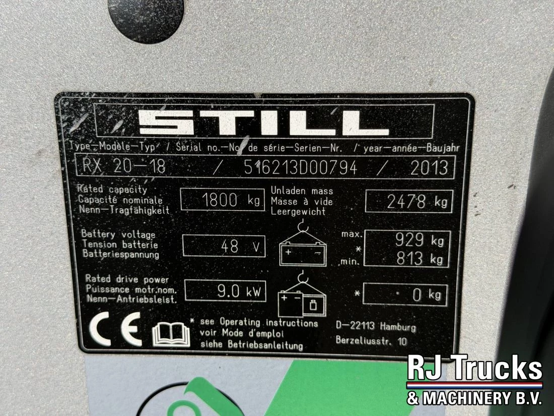 Still RX20-18 - ONLY 3,665 Hours | 7.88M Triplex Mast | Side Shift 2013 Bild 12