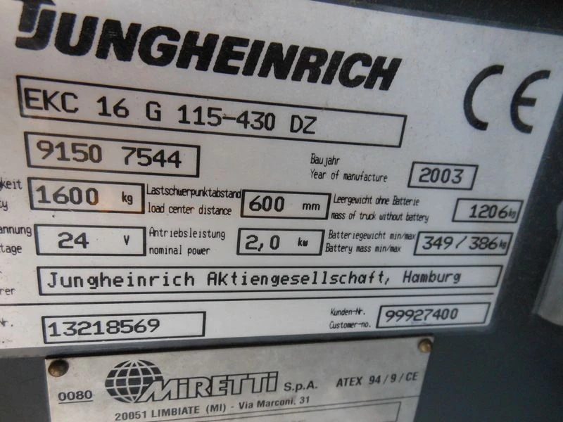 Jungheinrich 2003 - Heftruck EKC16 G115-430DZ afbeelding 4