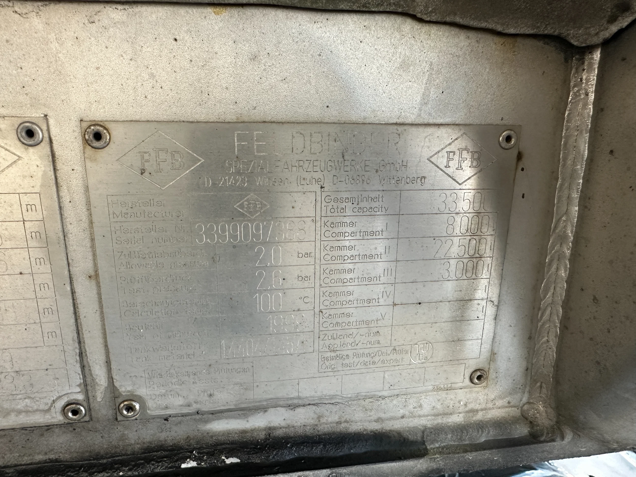 Feldbinder 1999 - FOOD / LEBENSMITTEL / LEVENSMIDDELEN / 33.500L / 3-COMP / PUMP / LIFTAXLE / ALCOA obrázek 74