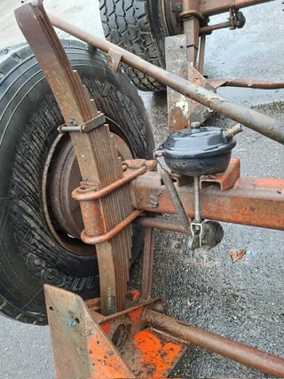 Fruehauf - 2 Trailer Axles on Spring suspension , with 4 nice tyres image 3 thumbnail